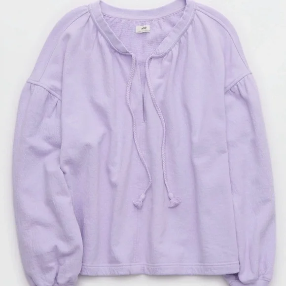 AERIE Easy Street Sweater in Lavender V-Neck - Picture 3 of 4
